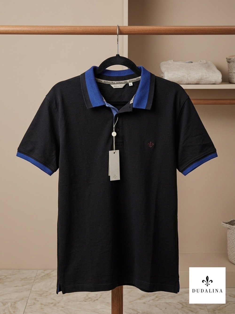 Dudalina Luxury Polo Shirt | 100% Cotton | Size M | Blue & Black |Made in Brazil